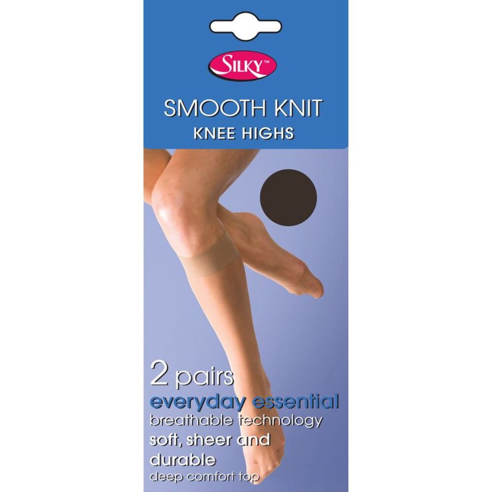 Silky Womens/Ladies Smooth Knit Knee Highs (2 Pairs) / Barely Black